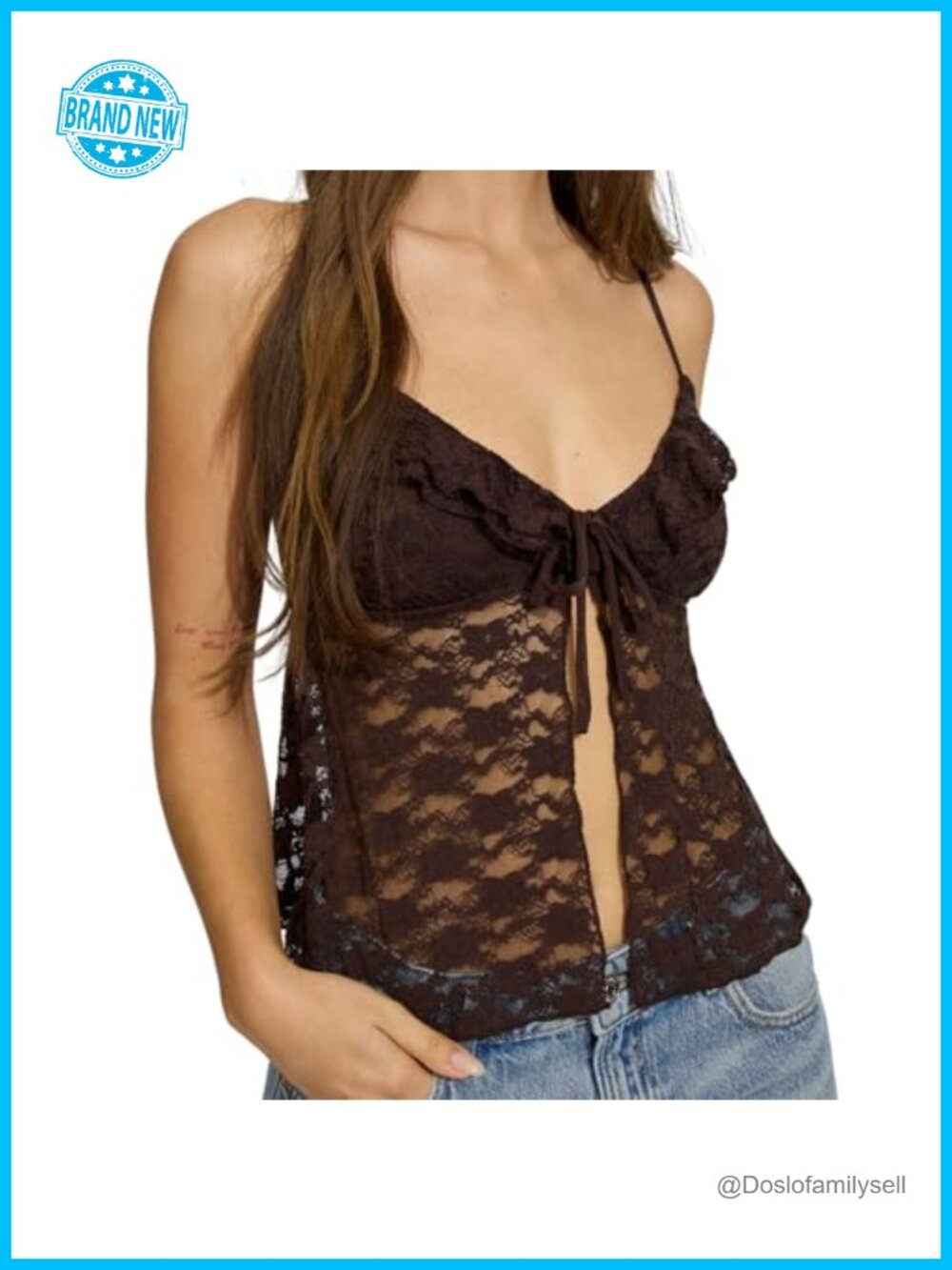 Lace Cami Crop Top Tank Spaghetti Strap V Neck Backless Tie Up